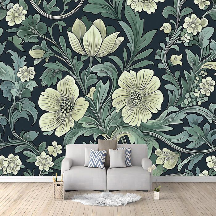 Papier Peint Panoramique Plante À Fleurs Vertes 400x280cm Poster Geant ...