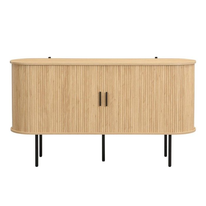 Buffet moderne MDF portes enroulement poignées aluminium et pieds fer - Rangement salon/salle à manger design naturel Buffet moderne MDF portes enroulement poignées aluminium et pieds fer - Rangement salon/salle à manger design naturel