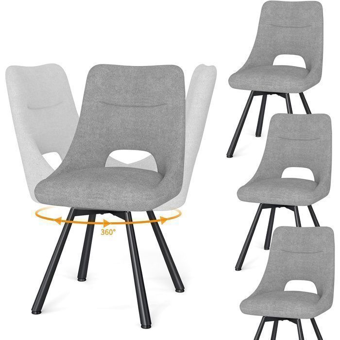 WAFTING Lot de 4 Chaises de Salle à Manger Pivotante à 360° Chaises de Cuisine avec Pieds en Métal Gris