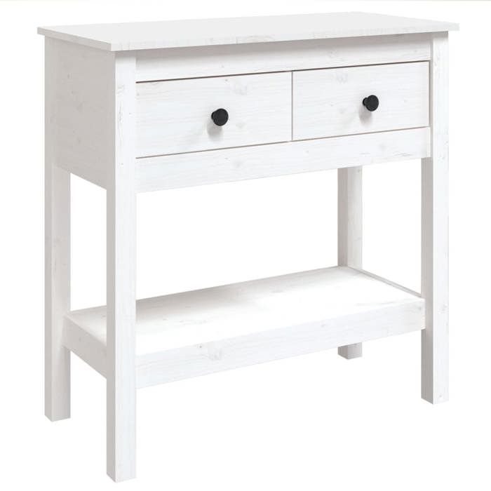 Table console en bois - vidaXL - Blanc - Bois de pin massif - 75x35x75 cm - 2 tiroirs - Étagère ouverte - Stable