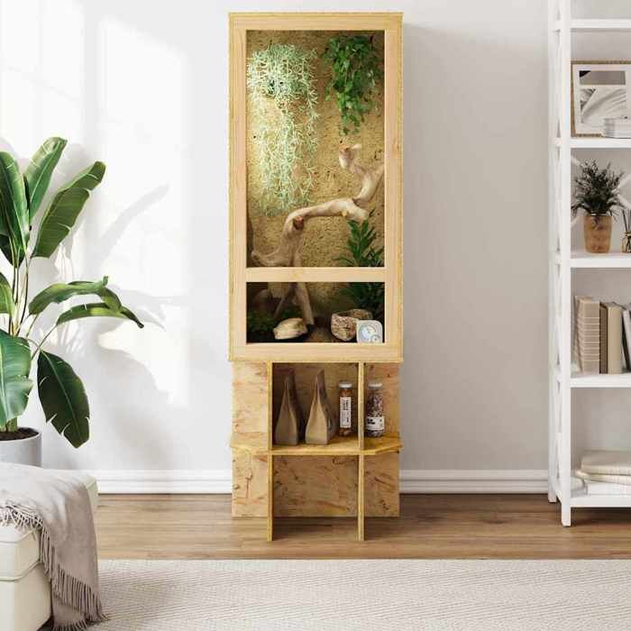 Terrarium en OSB - WIENS - 50x50x150 cm - Marron - Mat - Durable - Espaces amples - Convient aux reptiles - Polyvalent