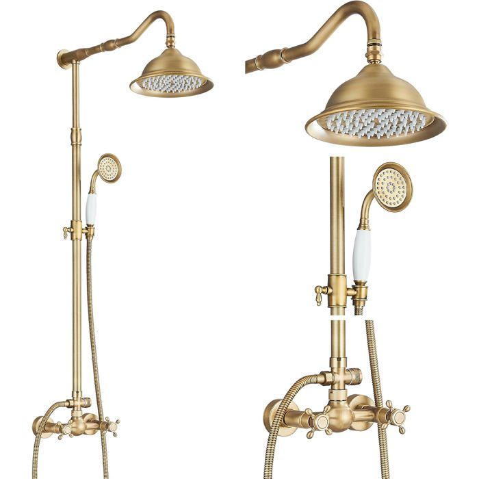 Colonne de Douche Rétro Rétro - Système en Laiton Antique avec Douchette Réglable
