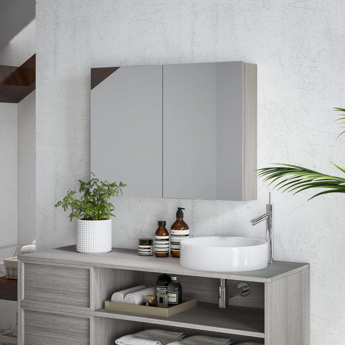 Armoire murale salle de bain avec miroir - HOMCOM - double portes et étagères réglables - MDF - 80x15x60cm - gris