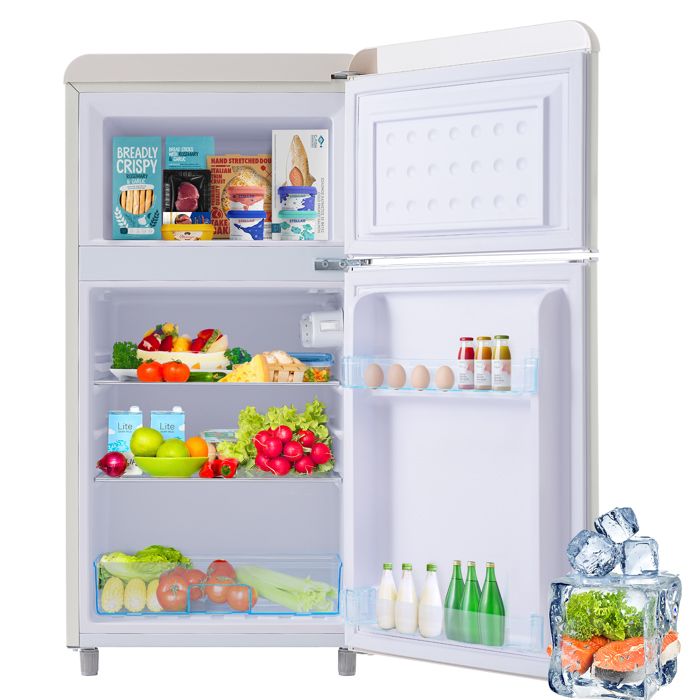 Réfrigérateur combiné - 72L - LED - classe E - tapis antidérapants - réfrigérant R600A pour protéger lozonosphère - blanc