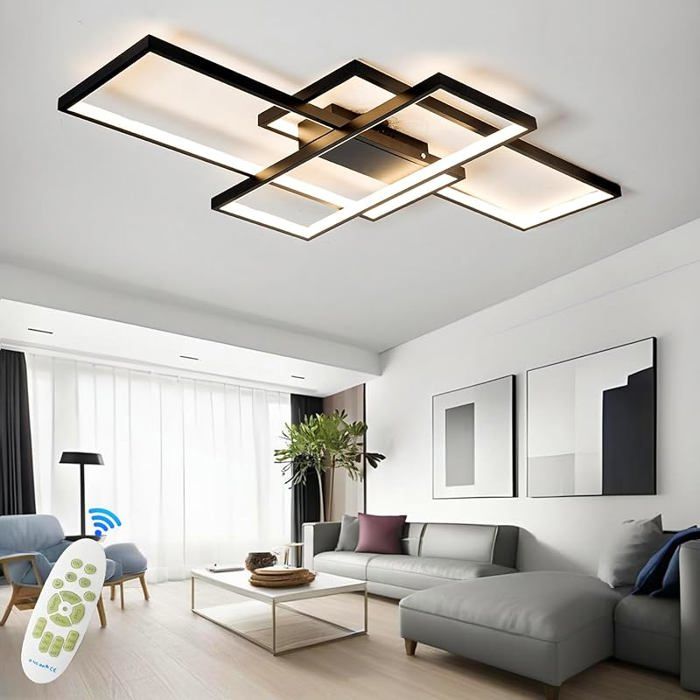 Moderne Plafonnier LED Salon Dimmable avec Télécommande Noir Plafonnier Design Métal Acrylique Luminaire Plafonnier 80cm N LUSTRE