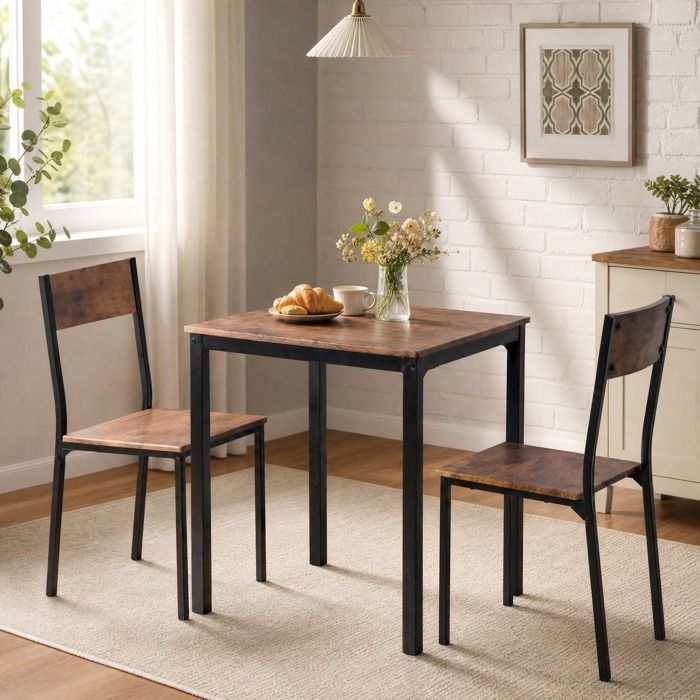 MEUVYX Table de Salle à Manger Carrée avec 2 Chaises Gain de Place pour Cuisine en Métal Marron 70 × 70 × 75 cm