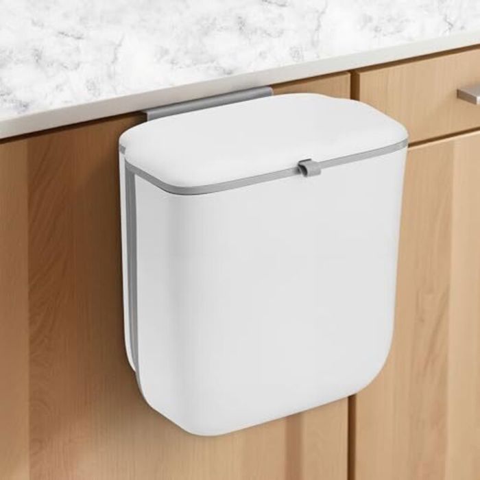 Poubelle suspendue 10 L – sous évier – couvercle anti‑odeurs – pliable – blanche