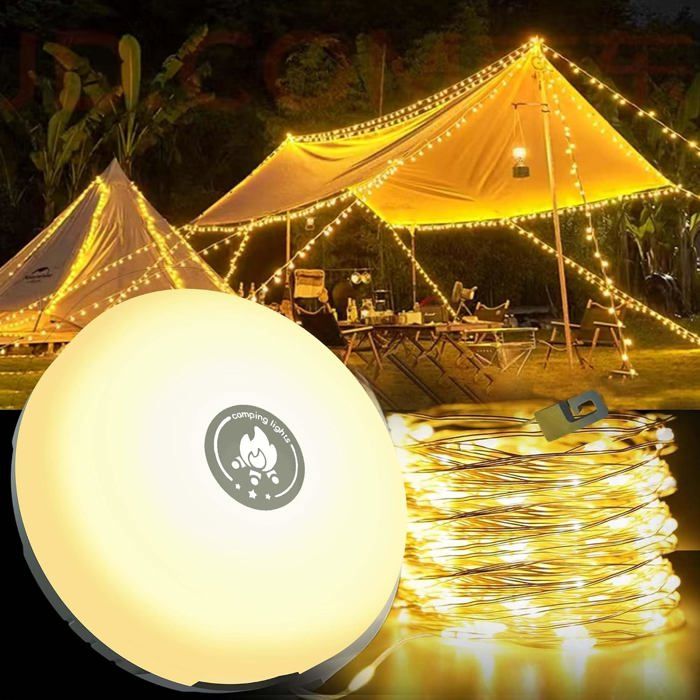 Guirlande camping 4 en 1 rechargeable - 8 modes déclairage 2800 mAh étanche IP44 10 pinces à photos 270 g