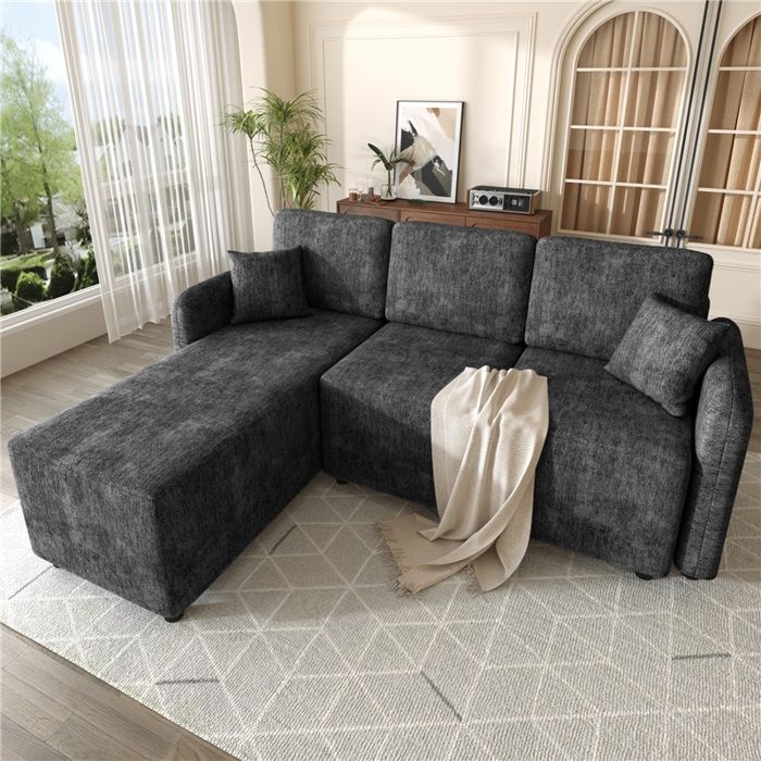 Canapé dangle L 3 places avec allonge (144 cm) revêtement chinelle luxueux résistant jusquà 150 kg livré avec 2 coussins Canapé dangle L 3 places avec allonge (144 cm) revêtement chinelle luxueux résistant jusquà 150 kg livré avec 2 coussins