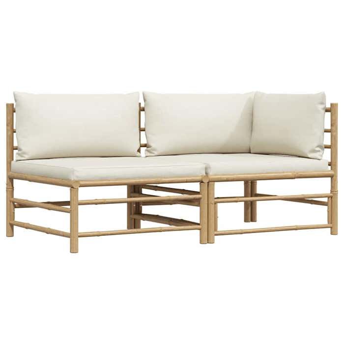 Siège de balcon - HAOSHOP - Salon de jardin 2 pcs avec coussins blanc crème Bambou&01_61953