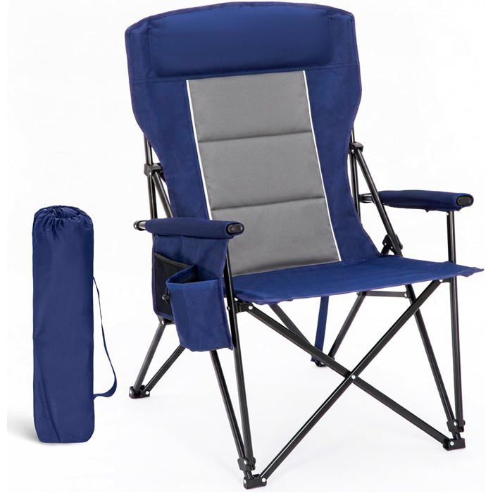 HIGH POINT SPORTS Chaise de camping pliable XXL charge 225 kg rembourrée appui-tête porte-gobelet bleu HIGH POINT SPORTS Chaise de camping pliable XXL charge 225 kg rembourrée appui-tête porte-gobelet bleu