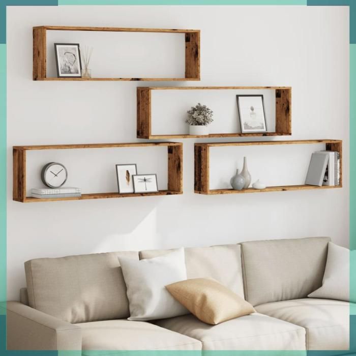 Étagère murale en forme de cube - 856583 - vieux bois - bois dingénierie - 100 x 15 x 30 cm