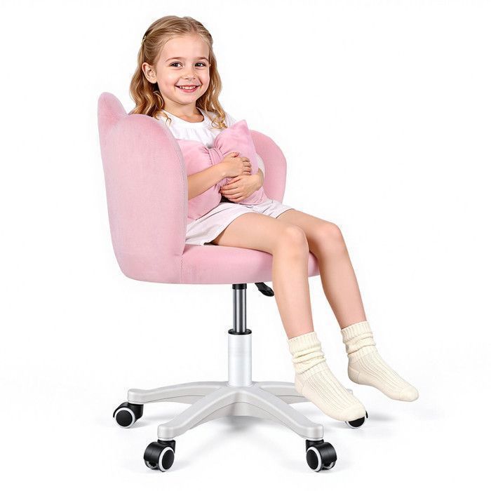 Chaise de bureau ergonomique polaire douce dossier patte de chat roulettes pivotantes 360° hauteur réglable Rose