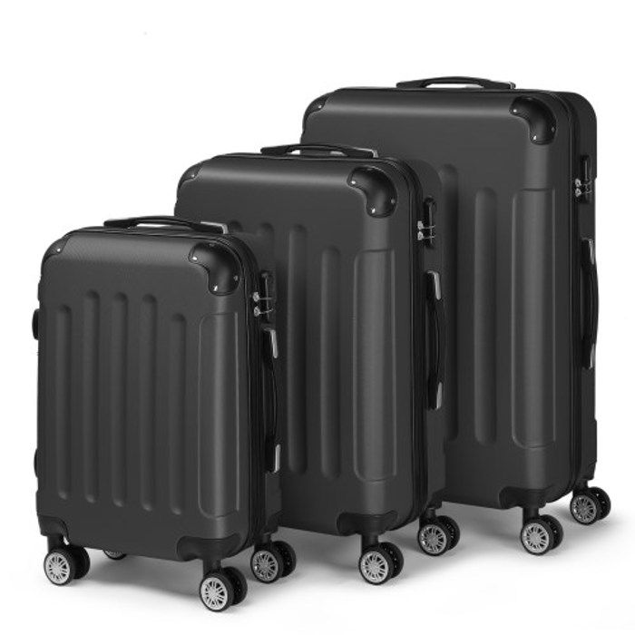 Set de 3 valises rigides 4 Roues, ABS, Robustes, Sécurité,Durables et Légères,20,24,28in,Noir