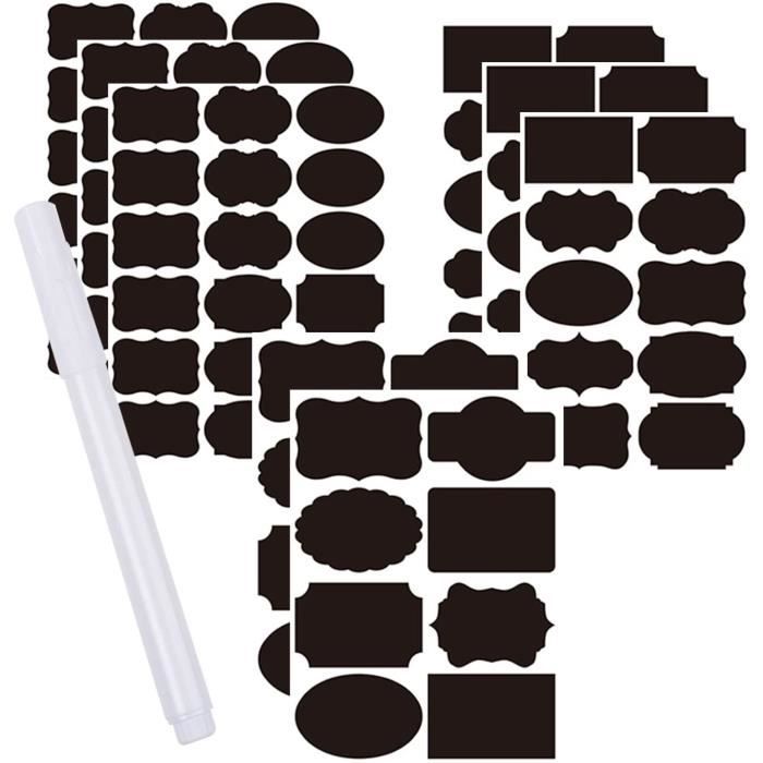 OfficeTree 200 Etiquettes autocollants de tableau à écrire avec crayon à  craie - 6 x 3 cm - Étiquette bocaux - Étiquettes noires autocollantes pour  verres de cuisine, bouteilles - Etiquette ardoise : : Fournitures  de bureau