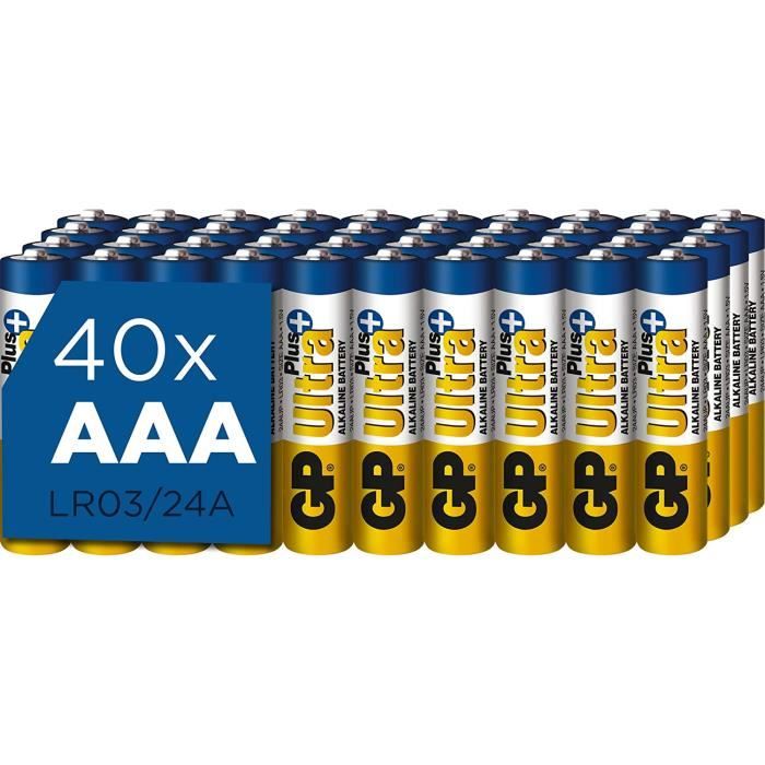 Piles AAA - Lot de 40, GP Ultra Plus, Batteries Alcalines AAA LR03 1,5v -  Longue durée et puissantes
