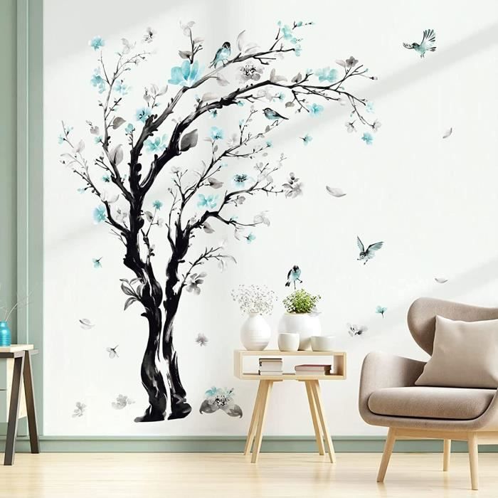 Runtoo Sticker Muraux Fleurs et Papillons Autocollant Mural Vigne