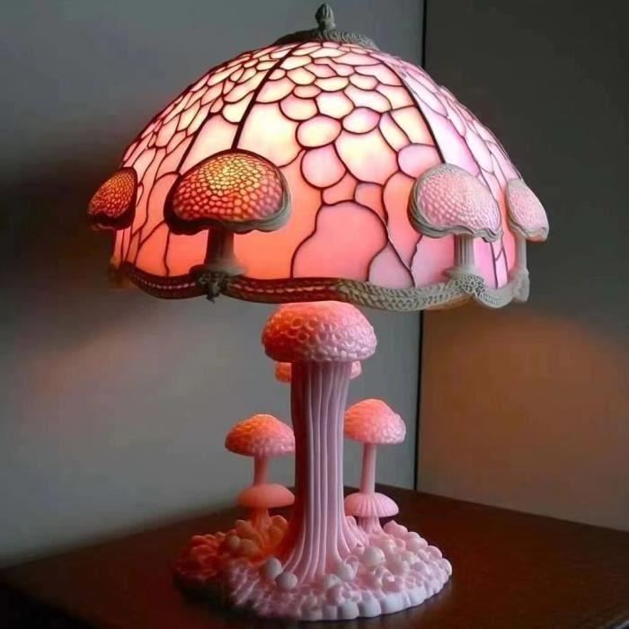 lampe de table vintage pour chambre à coucher, usb champignon rose, veilleuse rétro, série de plantes,créatif,cadeau pour fille