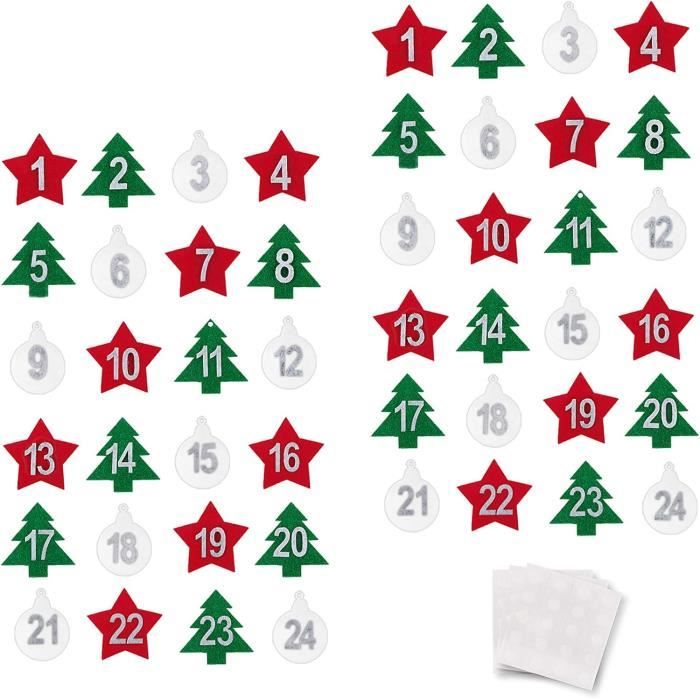 Boutons Numérotés 1 à 24 Pour Calendrier De L'Avent - Lot De 24 - 35 Mm - Idéal Pour Sacs En Tissu DIY