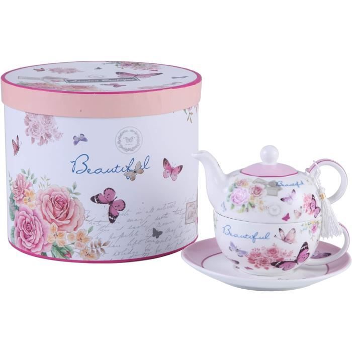 Ensemble théière et tasses en porcelaine Blanc/Bleu - Vendu