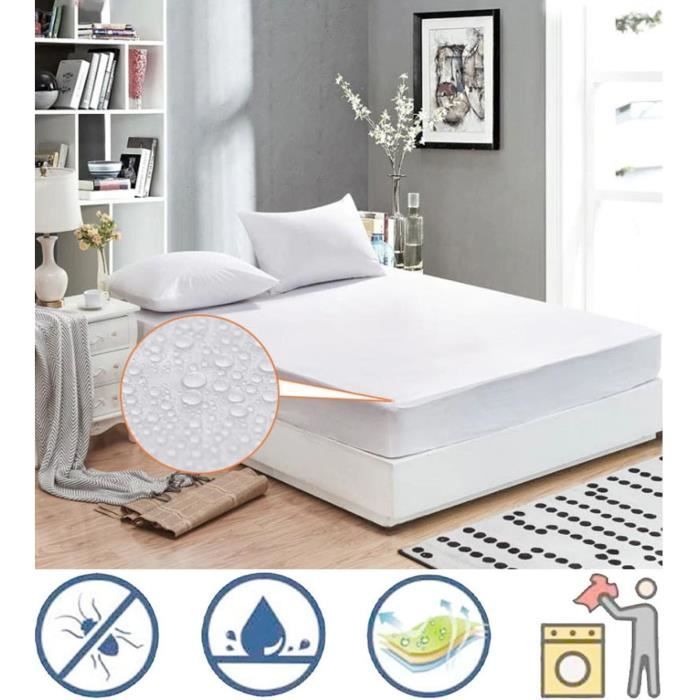 Protège matelas - Imperméable - 140 x 190 cm - 100% Coton - Anti-bactérien - Lavable à 90°