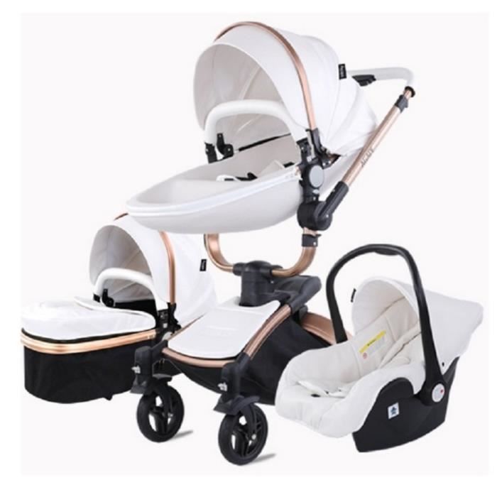 3 En 1 Poussette De Bebe Cuir Pu Blanc Cdiscount Puericulture Eveil Bebe