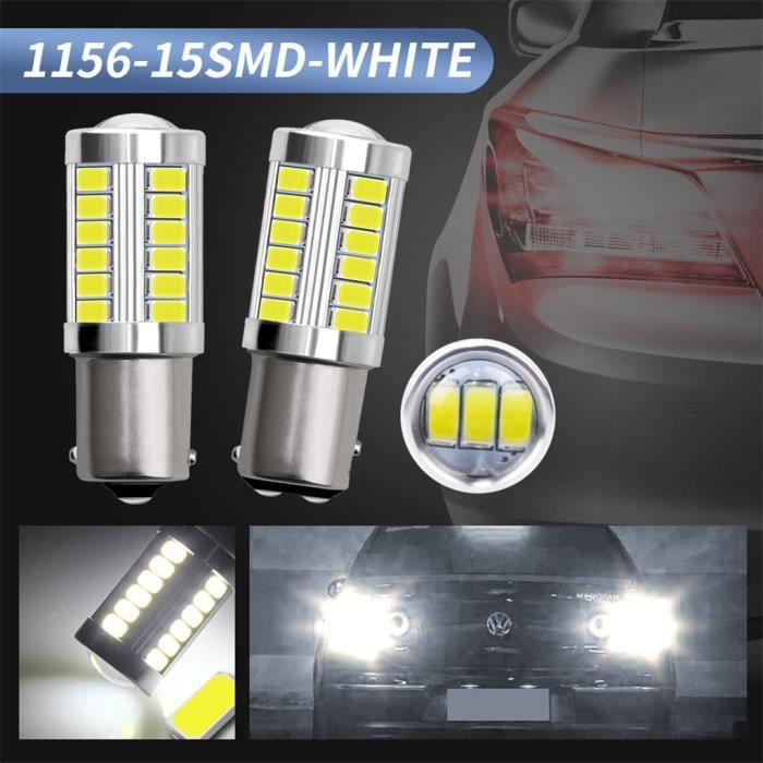 Ampoules LED HSUN BAZ15D - Lot De 2 | 16 LED SMD3030 6000K Blanc Pour Feux Stop Et Diurnes