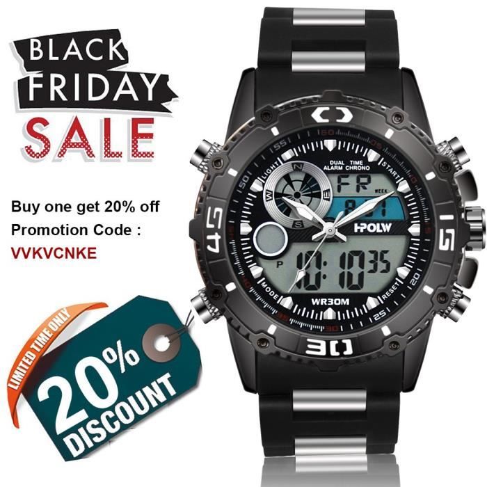 Sport militaire Montre analogique Hpolw num rique Alarme lumineux