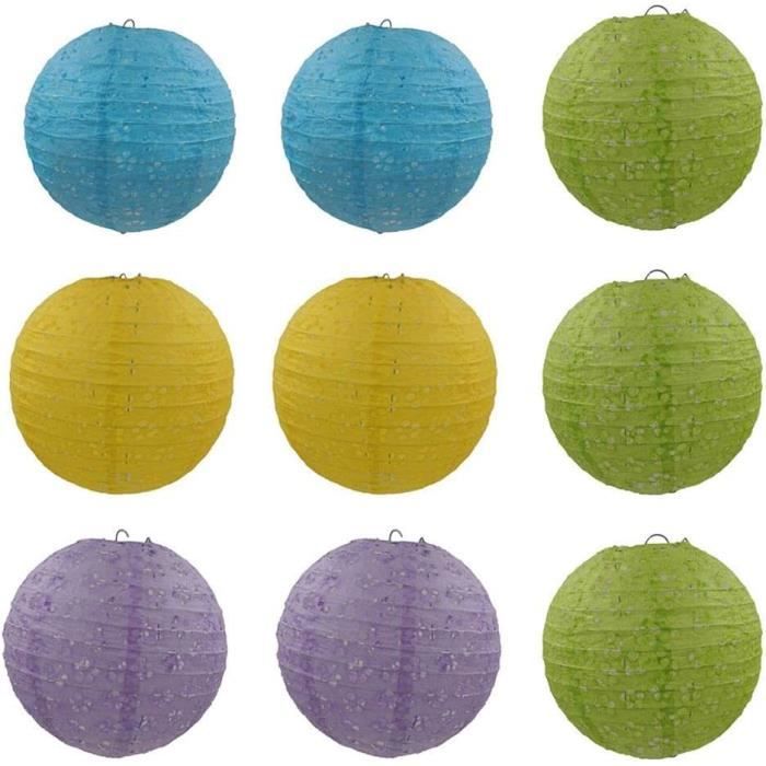 Lot De 6 Lanternes En Papier Rondes à Suspendre - 10cm De Diamètre, Couleurs Assorties, Pour Fêtes Et Décorations