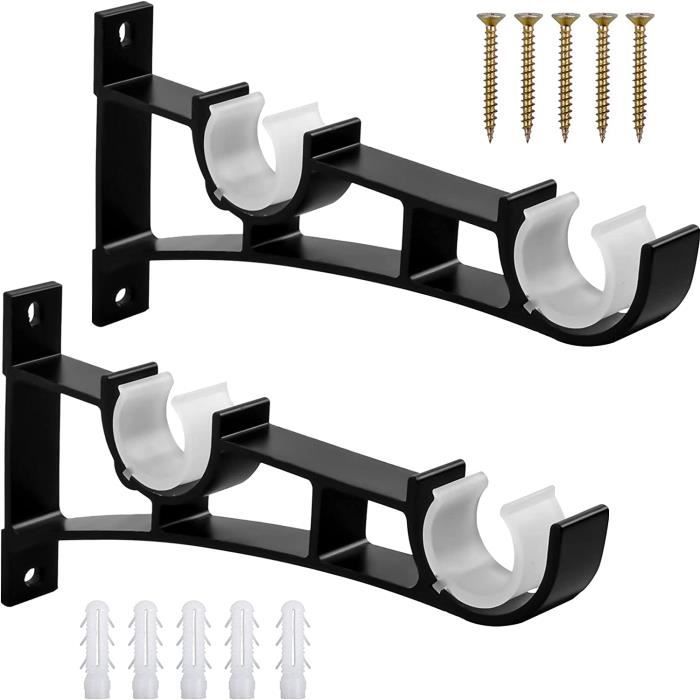 Supports Double Tringle à Rideaux - 2 Pièces, Métal Robuste, Supporte 50 Kg, Fixation Au Mur/plafond