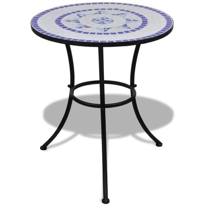 Table de bistro - VIDAXL - Mosaïque Bleu/Blanc - Ø 60 cm - Plateau céramique - Châssis fer thermolaqué