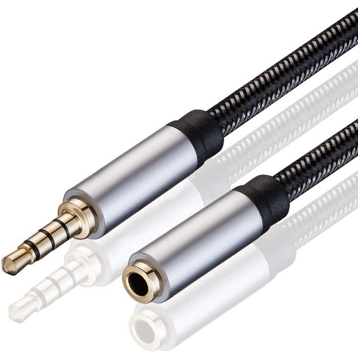 voiture Rallonge audio micro 2 m 3,5 mm avec prise jack 4 p/ôles st/ér/éo m/âle vers femelle pour casque PS4 Xbox et plus commutateur lite TV ordinateur portable 2 m t/él/éphone