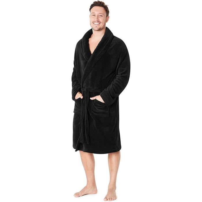 Peignoir de bain,Robe de Chambre Homme Polaire Chaude,Peignoir Homme Doux,pour Vêtements de détente et de nuit,noir(L)