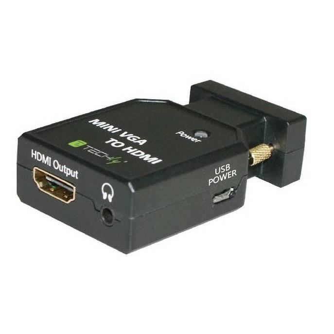 Adaptateur VGA vers HDMI Techly IDATA - Noir - 480p 960p 1080p