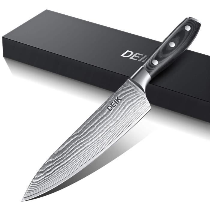 Deik Couteau Japonais Damas Couteau De Cuisine 20cm Vg10 Lame Avec Poignee Ergonomique Couteau De Chef Professionnel Tranchantes Achat Vente Couteau De Cuisine Deik Couteau Japonais Damas Cdiscount