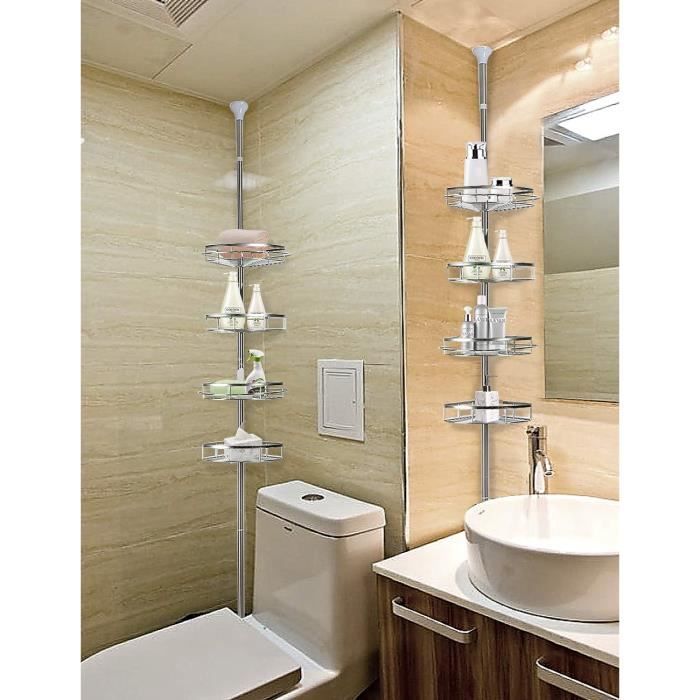 Étagère de douche télescopique - Inox - 4 niveaux - Hauteur réglable 110-280 cm - Design contemporain - Argenté