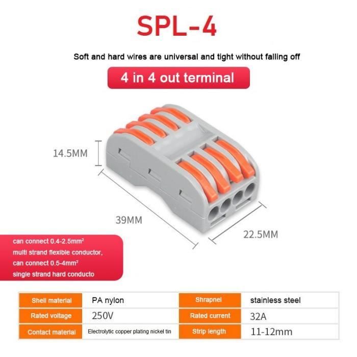SPL-4-10pcs -100 pièces Connecteurs De Fils Enfichables Mini