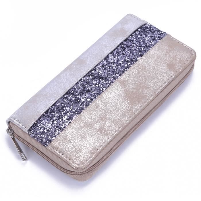 David Jones Portefeuille Paillette Brillant Strass Multicolore Porte Monnaie Cartes Rayure Cuir Compagnon Long Femme Gris Argente Cdiscount Bagagerie Maroquinerie