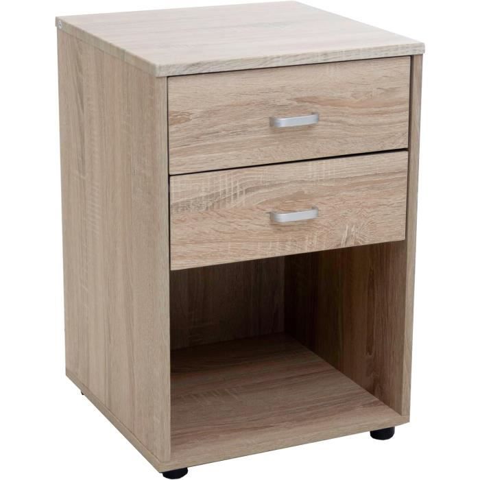 table de chevet - dupi - 40x40x60 - 2 tiroirs - compartiment ouvert - beige