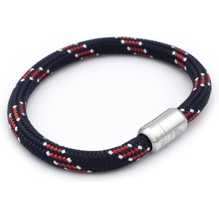 Bracelet Homme Ancre - Cordon Elastique - Blanc Gris Doré