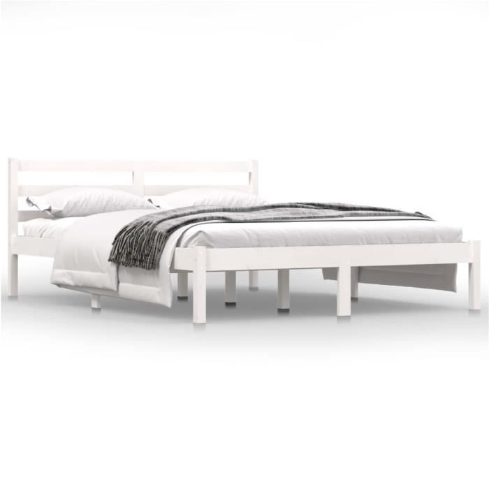 Cadre De Lit En Bois Massif Pin 140x190 Cm – Blanc – Neuf Sous Emballage