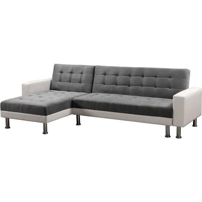 Canapé dangle convertible et réversible Theo - 258 x 82/147 x 82 cm - 4 places -Gris/Blanc