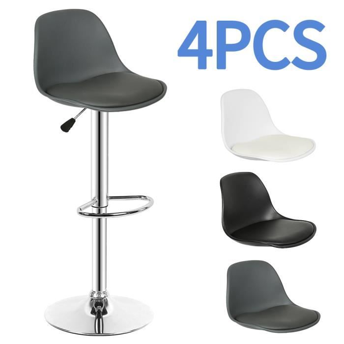 HUOLE-4 x tabourets de bar en PU électroplaqué avec coussin Gris Foncé - Pour bistrot salon cuisine (38*34*83-103cm)