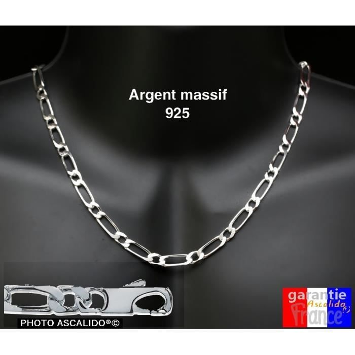 Chaine Collier LARGE HOMME maille figaro 1-1 55 cm ARGENT NEUF