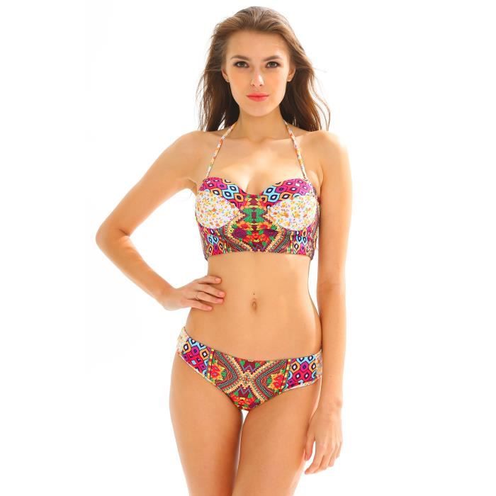 Maillot De Bain 2 Pièces Vintage Années 60 - Taille 38, Bonnet A, Couleur Multicolore