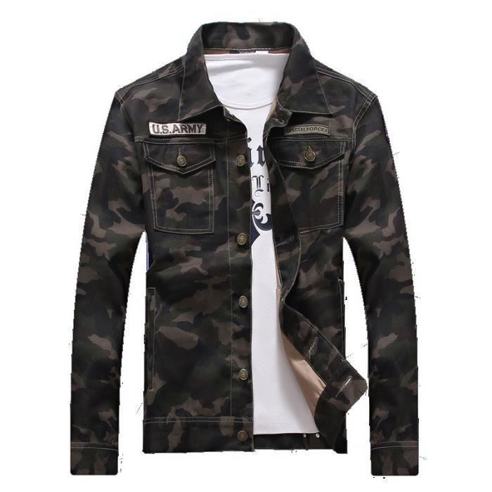 Veste Homme en Denim de Camouflage Militaire Uniforme en Coton VeTement MasculinCamouflage