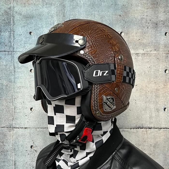 Casque Moto Rétro 3/4 Visière Ouverte - Certifié DOT/ECE - FRP - Tailles M à XXL - Pour Scooter, Cruiser - Homme & Femme