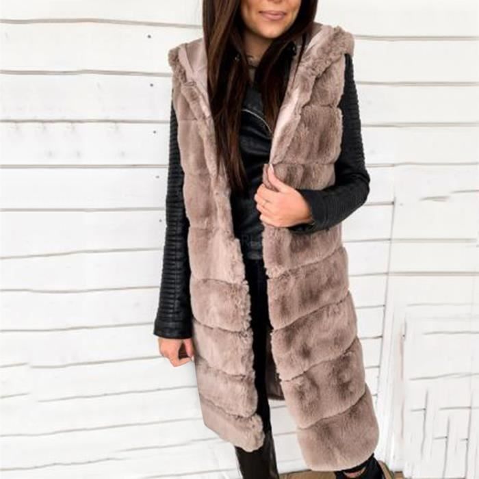 Gilet Femme Gilet sans manches en fausse fourrure Body Warmer Outwear Kaki Kaki Cdiscount Pret a Porter