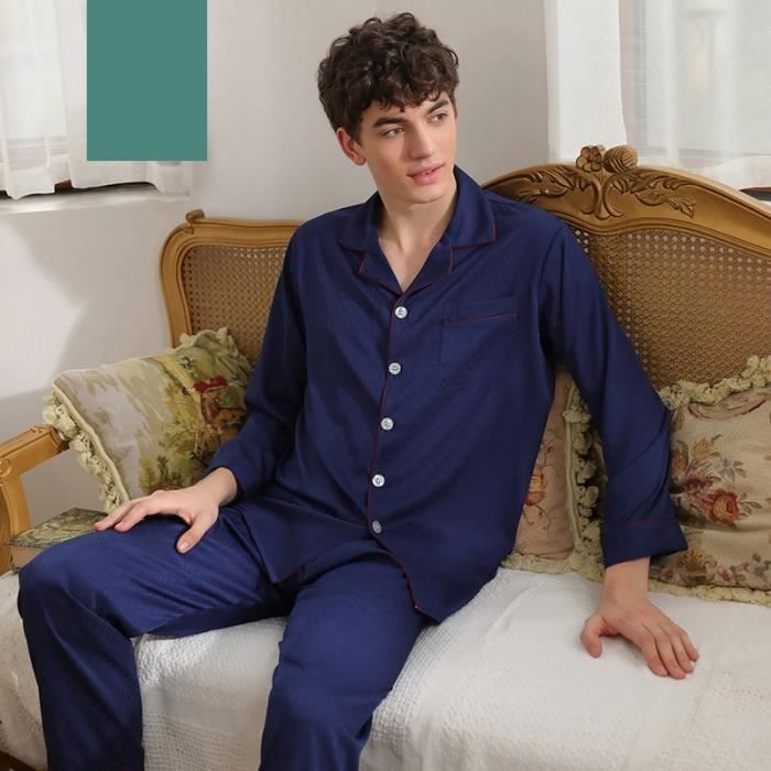 Pyjama en satin de soie,Pyjama en Satin ?� manches longues pour homme et femme, v??tement de nuit 