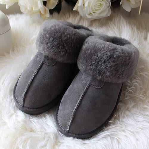 Chaussons 100% Laine Mouton WJK - Pantoufles Fourrure Cuir - Taille 39 EU - Très Chauds Fait Main